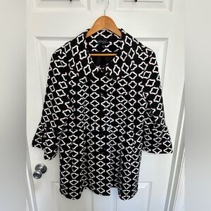 Black & White Geometric 60s Retro Revival Mad Men Inspired Pea Coat, Women’s L